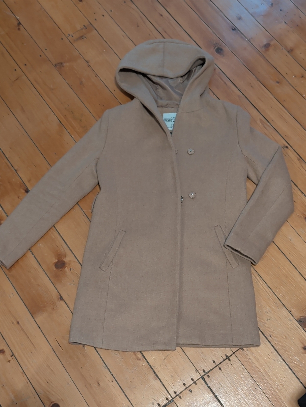 Women's Hooded Wool-Blend Coat - Camel